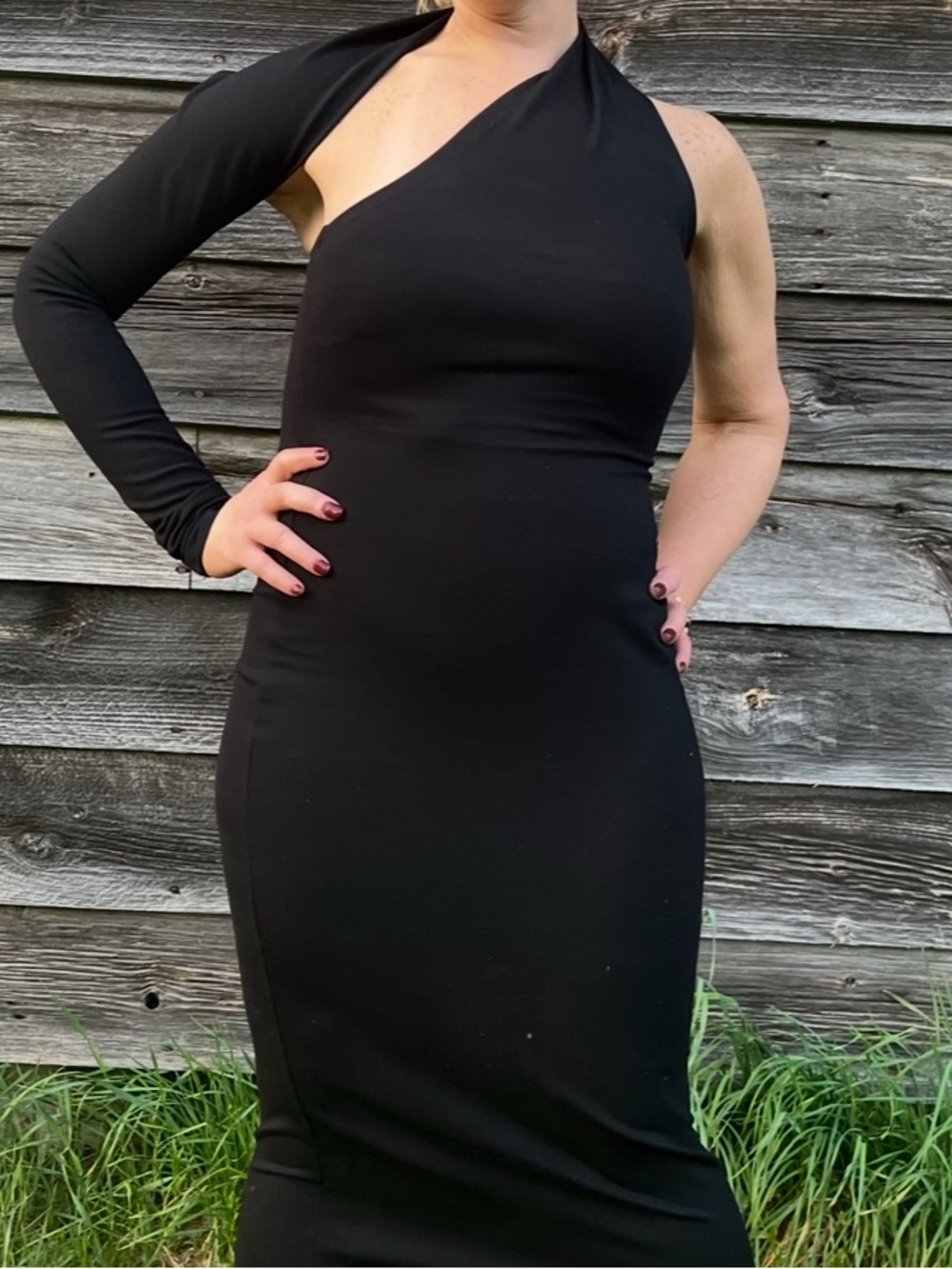 Marcella Black One-Sleeve Halter Maxi Dress - Women